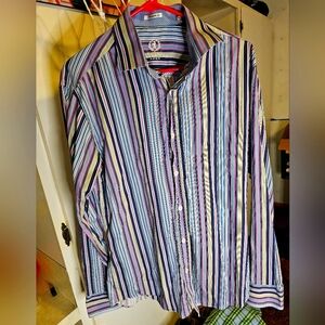 Bugatchi Uomo Purple Pink Blue Rainbow Striped Long Sleeve Button Up Shirt